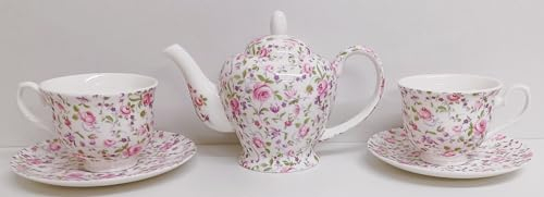 Royal Chelsea Service à thé pour deux personnes en porcelaine anglaise Motif floral Rose/violet