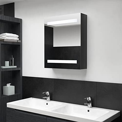 ARKEM Armario de baño con Espejo LED Negro Brillante 50x14x60 cm Lavabos PequeñOs con Mueble