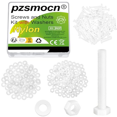 pzsmocn 300 Pièces/100 Ensembles M4*30 mm en Plastique Nylon Blanc M4 Vis | Hexagonales Rondelle Assemblage, Externes Isolante Électronique, Écrou Taille Câble, Combinaison Standard, Kit Bricolage