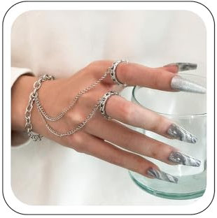 Wendalern Punk Dito Anello Bracciale Stratificato Nappa Catena Bracciale Due Anelli Catena Bracciale Schiavo Mano Imbracatura Wirst Bracciale Regolabile Dito Catena Bracciale Gioielli Per Donne