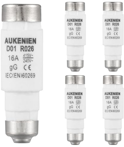 AUKENIEN Neozed Sicherung 16A D01 E14 Spirale Keramik Sicherungen 400V NEOZED Sicherungseinsatz Schmelzsicherung 16 Ampere 400VAC (5Stück)