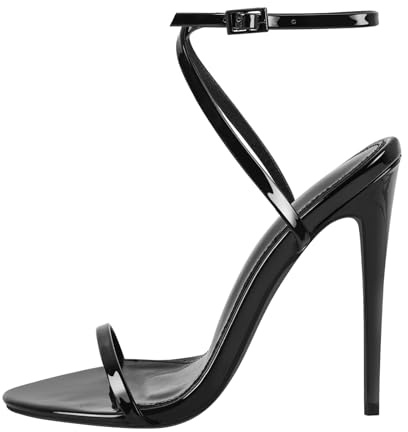 onlymakerheels Strappy High Stiletto Heels, Ankle Strap Buckle Heeled Womens Sandals, Sexy Comfort Open Round Toe Heels for Daily Party Dress Black Size9