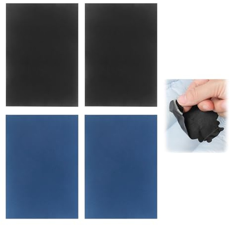 MxyVrix 4 Stück Stoff Selbstklebend Aufnäher der Daunenjacke, Nylon Flicken, Anwendbar auf Mantel, Daunenmantel, Textilklebeband für Reparatur von Hosen, Schwarz, Dunkelblau (14.5x20cm)