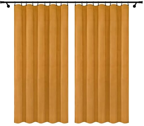 Voppi Elegante Fenstervorhänge mit Kräuselband 140 x 250 cm gelb blickdicht einfarbige Velours Vorhänge Deko Vorhänge für Wohnzimmer Schlafzimmer Esszimmer 2er Set