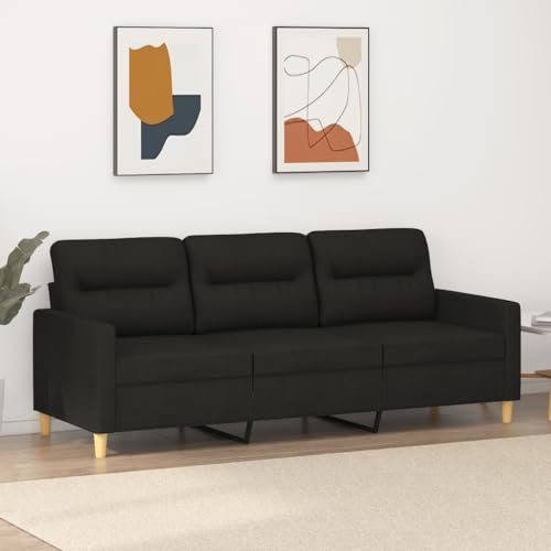 Cozynest 3Sitzer Sofa Loungesofa Couch mit Armlehnen Rückenkissen, Wohnzimmersofa Designsofa Metallgestell, Sitzmöbel Dreisitzer, Modern, Schwarz 180 cm Stoff
