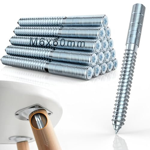 Mbsomnus Torx Lot de 15 vis à double filetage M6 x 60 mm en acier galvanisé Vis de suspension Torx T15 Vis à double filetage pour articulation en bois, pieds de meubles