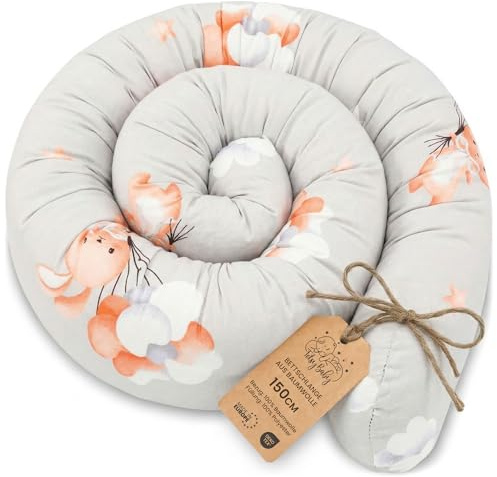 Totsy Baby Seitenschläferkissen Bettschlange Body Pillow 150 cm Baumwolle - Kopfkissen lang Bettrolle Schlafkissen Nackenrolle Kissen Oeko-Tex Kaninchen