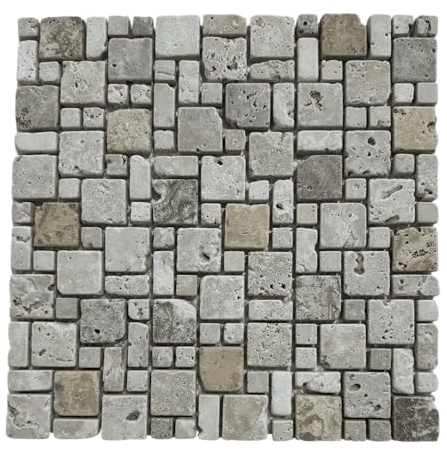Mosaïque Travertin Antique Petit Mixte, 30,5 x 30,5 x 1 cm, Charme Romain Unique