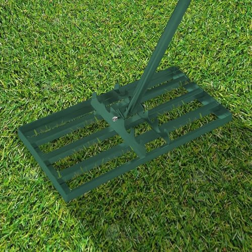 Aufun Rasen Rakel Leveling Rake Golf Profi Rasen Nivellierrechen mit Einstellbare Länge Stiel für Golfplatz, Garten, Hof (25×50 cm-Grün)