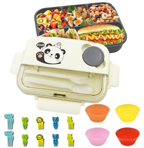 atrccs Boîte à Bento avec Ustensiles et pots à Sauce, Boîte à Lunch Bento à 4 Compartiments, Boîte Bento pour L'école, Adaptée au Micro-ondes et au Lave-vaisselle, Boîte Bento pour Garçons et Filles
