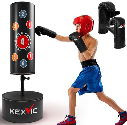 Kids Freestanding Punch Bag- Premium Punching Bag with Boxing Mitt- Professional Boxing Bag Set for Karate, Muay Thai, MMA, Taekwondo Martial Art Kids Training Equipment (Black)