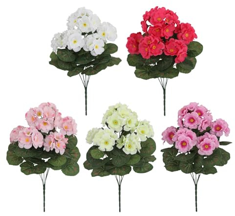 5Packs Artificial Geranium Flowers For Outdoors, Geraniums Flower Outdoor UV Resistant Garden Plants Faux Plants For Indoor, Multi-Purpose Table Centerpieces For Bedrooms, Dining Rooms