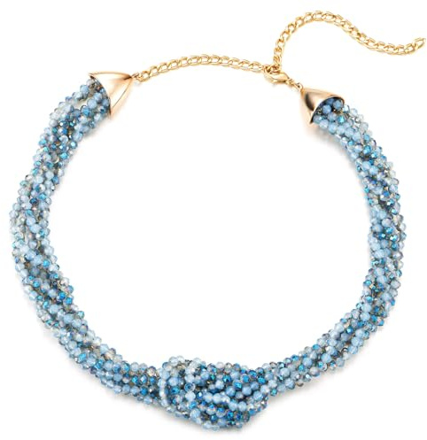 COOLSTEELANDBEYOND Blu Cristallo Perline Contorto Nodo Collana, Multi-Fila Colletto Choker, Statement Collana