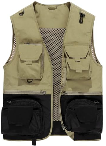 YOUTHUP Herrfiskeväst utomhus sommar Utility arbete safari västar multipocket jakt resa foto gilet, BRUN, M