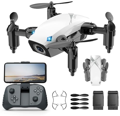 Mini RC Drohne mit Kamera für Kinder, Faltbarer Quadcopter mit Gestensteuerung, Sprachsteuerung und Höhenhaltung, Propellerschutz, 2 Akkus, Geschenk für Jungen und Mädchen ab 8 Jahren (Weiß, S9M)