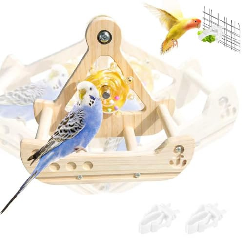 Vögel Spielzeug Papageienspielzeug für Nymphensittiche, Holz Vogel Schaukel, Schaukel Piratenschiff, Naturholz, Robuste Sitzstange