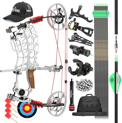 surwolf 18 Compound båge kit,30~70lbs Justerbar,Steelball båge,Dual use jaktbåge,vuxenbåge,RH&LH,Kan skjuta pil och stålkula,för bågskytte jakt skytte (silver-set)
