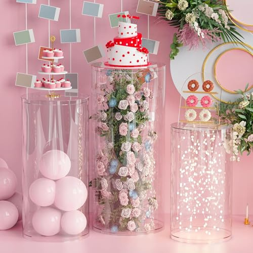 Plinti in acrilico per decorazioni di nozze, supporti cilindrici trasparenti per fiori, dessert, torte e palloncini, perfetti per centrotavola per eventi