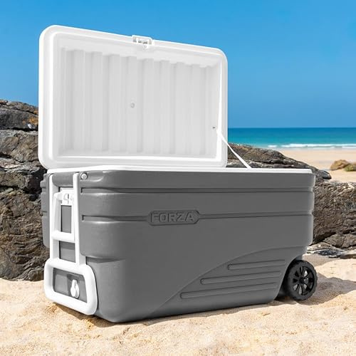 FORZA IceGuard-kylbox med hjul | bärbar iskista med handtag och hjul – håller innehållet kallt i 72 timmar – perfekt för strand, grill eller lagsporter [20 L 41 L 47 L 98 L] (98 L kapacitet)