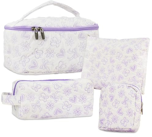 4er Set Kosmetiktaschen, Kulturtasche Damen mit Blumenmuster, Kulturbeutel Make Up Tasche Tragbare Reise Kosmetiktasche klein mit Fächern