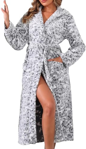 Viakeo Fleece-Bademantel für Damen, lang, mit Kapuze und Taschen, S–XXL | Weiches Fleece aus 100 % Polyester (300 g/m²) mit Kapuze, zwei tiefen Taschen und abnehmbarem Gürtel.