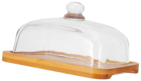 LABRIMP Mantequera de Madera Rústica para Encimera Bandeja para Mantequilla y Queso Soporte Rectangular con Tapa para Exhibir Tartas y Postres