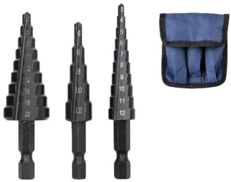Hex Shank Step Drill Bit Set, 3-Piece Black High-Speed Steel Wood & Metal Hole Cutter