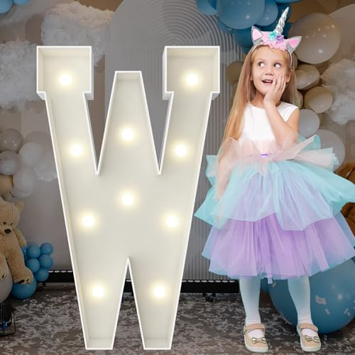 3FT Marquee Light Up Letters, Large Marquee Letters, Pre-cut Foam Board Letter W for Engagement Wedding Decorations Birthday Party Backdrop Decor, Balloon Arch Kit