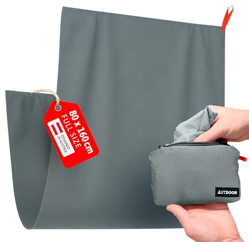 AUTDOOR® Nanofaser-Reisehandtuch 160x80cm, Ultraleicht, schnelltrocknend | Saugstarke Nanofaser, extrem schnelltrocknend & leicht, OEKO-TEX, ideal für Reise, Strand, Camping, Outdoor & Sport