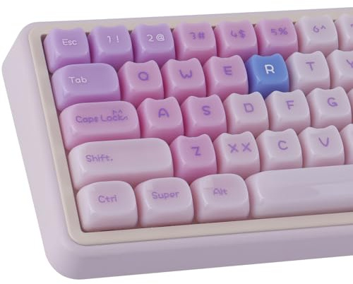 Ceramic Jade Purple Cat Keycaps, 148 Keys Translucent Creamy Jelly Cute Keycaps Mao Profile Custom Keycap for Cherry Gateron MX Swithes Mechanical Keyboards