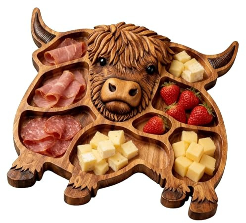 Dei tkeyts Highland Cow Charcuterie Boards, Wooden Cow Food Platter, Rustic Cheese Board, Highland Cow Kitchen Board for Meat, Fruit & Snacks, Kitchen Gifts & Home Dining Decor