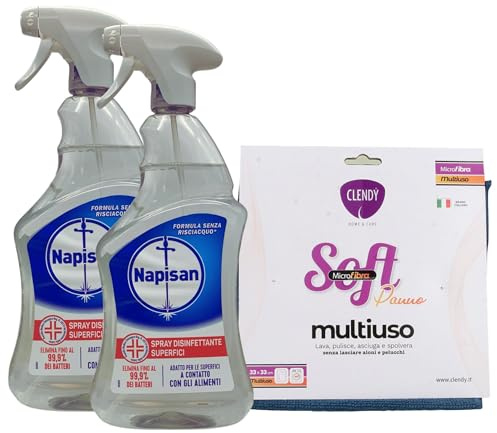 SET: 2x Spray Disinfettante Superfici, Adatto Per Tutte Le Superfici ella Casa, Anche Quelle a Contatto Con Gli Alimenti. Formula Senza Risciacquo 740ml + Panno SOFT Multiuso In Microfibra