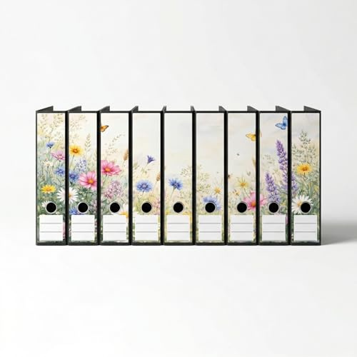 Ordnerrücken selbstklebend für breite Ordner, 9 Etiketten | Ordner Rückenschilder selbstklebend, Ordner Etiketten, Ordner Beschriftung, Blumenmotiv, bunt