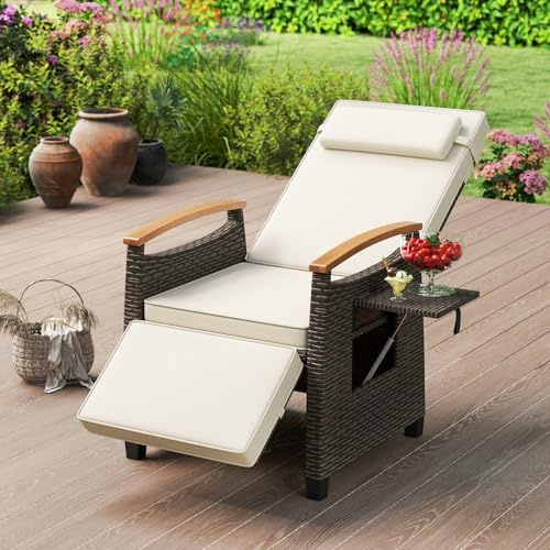 LIFEZEAL Sdraio da Giardino in Rattan (1, Bianco)