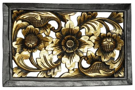 Bild BLUMEN guld träbild Feng Shui Bali relief HBild02