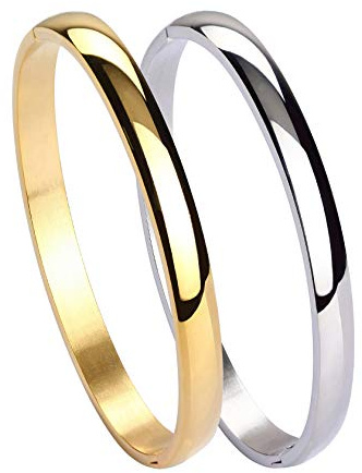 MILAKOO 2 Stück Edelstahl Armband Set für Frauen Mädchen Hochglanz Armband Gerillte Manschette Armreif