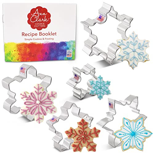 Ann Clark Snowflake Cookie Cutters 5-Pc Set Made in USA by Ann Clark, 8.3cm, 8.9cm, 10.2cm, 10.8cm, 11.4cm