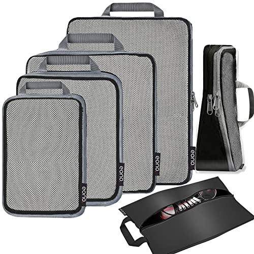 Eono 3/4/6 set komprimeringsförpackningskuber, resebagage organiseringsset, resekuber, utdragbara organiseringsväskor för resor resväska organisering, 6 set, nät, L