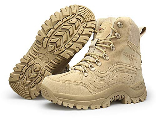 Bititger - Botas de desierto militares de piel, impermeables, con cremallera, botas tácticas y de combate para hombre, para patrullas, de seguridad, para policías, color Beige, talla 43.5 EU
