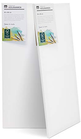 2er-Set 30x80cm Künstler-Leinwand Canvas zum Bemalen. Die leere, weiße Leinwand aus 100% Baumwolle ist umlaufend aufgespannt auf FSC® Holz-Keilrahmen mit 17mm Stärke, 280g/m², 2-fach weiß grundiert