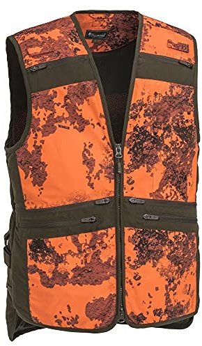 Pinewood 8121 Furudal Hunter Pro Camou Weste Strata Blaze/Wildlederbraun (983) - Unisex Jagdweste und Hundeführerweste - Realtree Camou Bionic Finish Eco Imprägnierung - Orange, Braun - Größe L