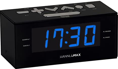 HANNLOMAX HX-144CR Alarm Clock Radio, PLL AM/FM Radio, 1.2 LED Display, Digital Clock with Dual Alarm, AC Operation only. (Black_Blue LED)