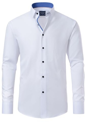 Gollnwe Hemd Herren Langarm Regular Fit Casual Herrenhemdn Kontrast Kragen und umwandelbare Manschetten Kleid Hemd