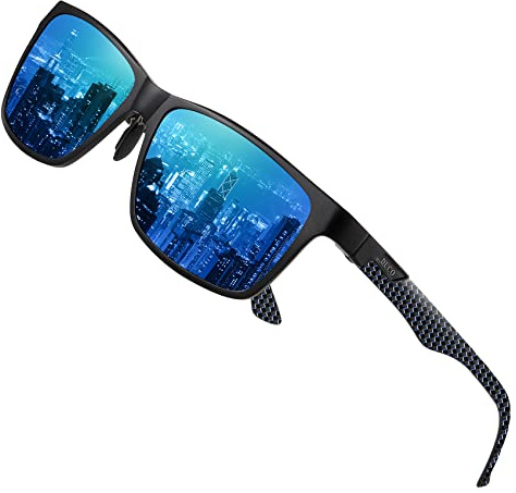 DUCO Rechteckig Herren Polarisiert Sonnenbrille mit Kohlefaser Brillenbeine | UV400 Glasses, Klassische Metallrahmen, Verstellbar Nasenpads, Nicht Drücken, Geschenk für Valentinstag Thanksgiving DC8206