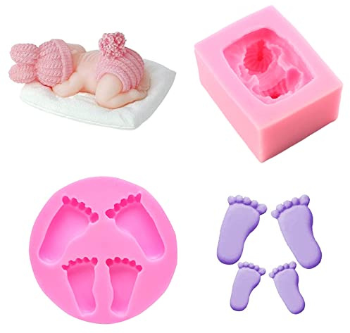 Manqyi 2 Pièces 3D Bébé Vêtements Moule, Moule à Fondant en pour Pieds de Bébé, Moules Silicone Motifs Moules, Biscuits DIY Cake Candy