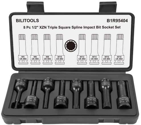 BILITOOLS Impact XZN - Juego de 8 llaves de vaso cuadradas triples de 1/2 pulgada, M5-M18, acero Cr-Mo