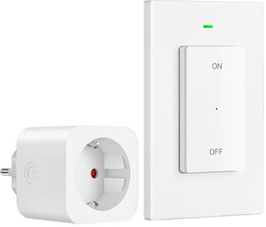 DEWENWILS Enchufe Inalámbrico con Control Remoto, Interruptor de Pared Inalámbrico de Encendido/Apagado, No Requiere Cable, Interruptor de Luz Expandible, 30M Alcance, Preprogramado, Blanco