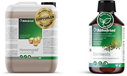 Röhnfried Hennengold, 1er Pack (1 x 5 l) & Darmwohl Nahrungsergänzung (250 ml) für Nager, Geflügel & Kleintiere, geförderte Verdauung & erleichterte Aufzucht, mit Oregano & Bartflechte