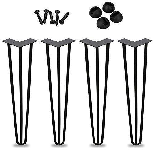Sonnewelt Hairpin Legs tischbeine Metall schwarz Tischkufen Haarnadel Tischbein 12 mm, Hairpin Legs aus Stahl, 3-Stange Bein, 25 cm 4 Stück