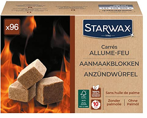 STARWAX Accendifuoco Quadrato per Barbecue, stufe e camini, Ideale per accensione Rapida, Pulita e inodore, 96 Pezzi